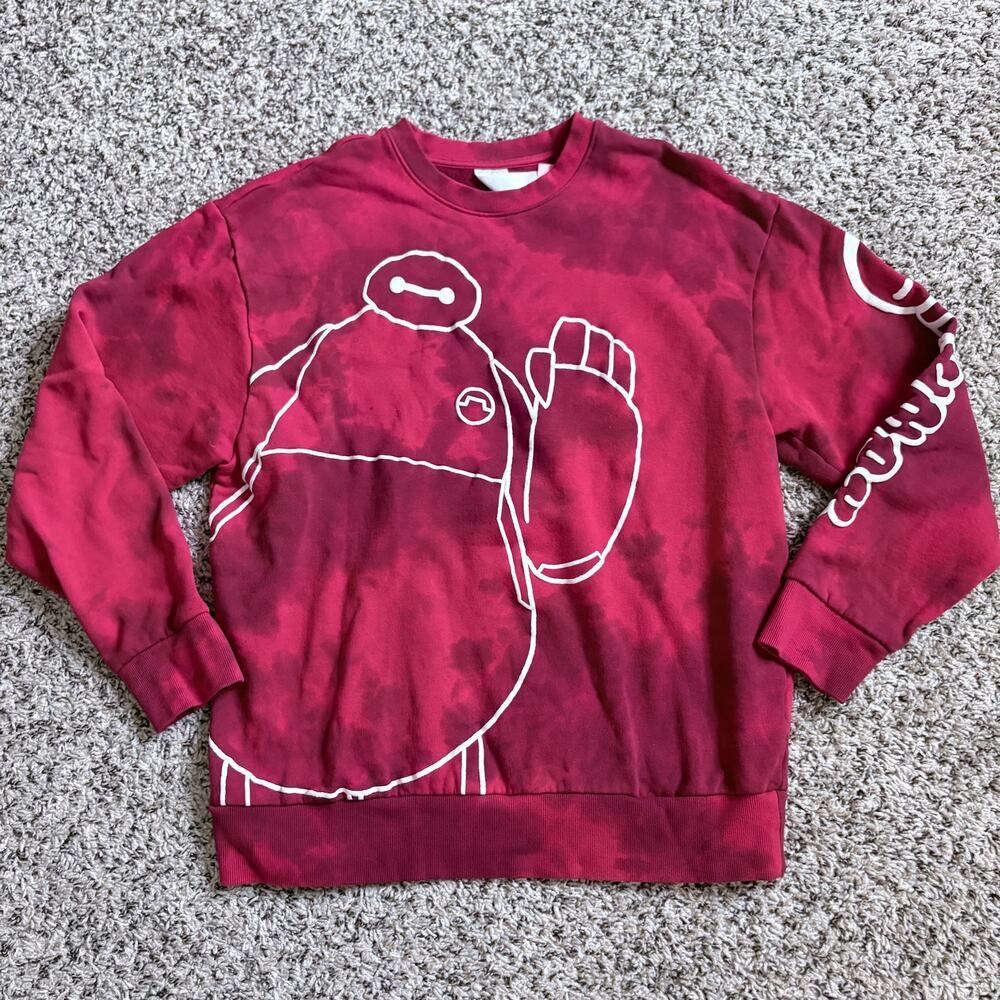 Disney Parks Baymax Sweatshirt Adult L Red Tie Dye Big Hero 6 Pullover